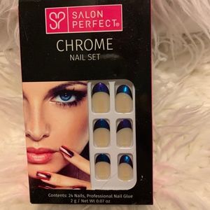 Chrome French Tip in a Blue/Purple Glue on Nails
